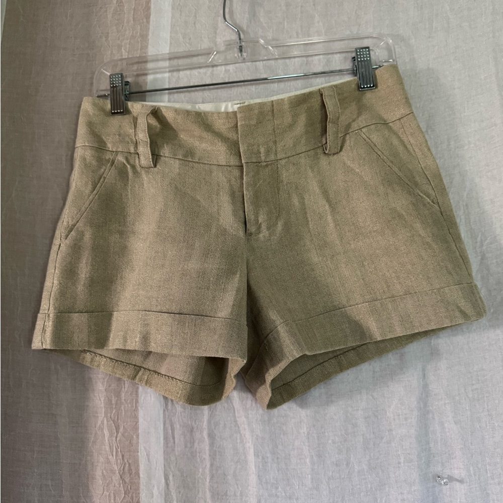 Alice + Olivia Tailored High-Waist Shorts gold Metallic Linen
